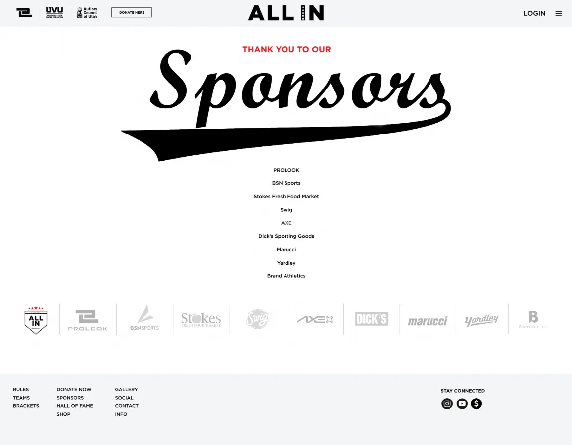 ALL IN Tournament sponsors page