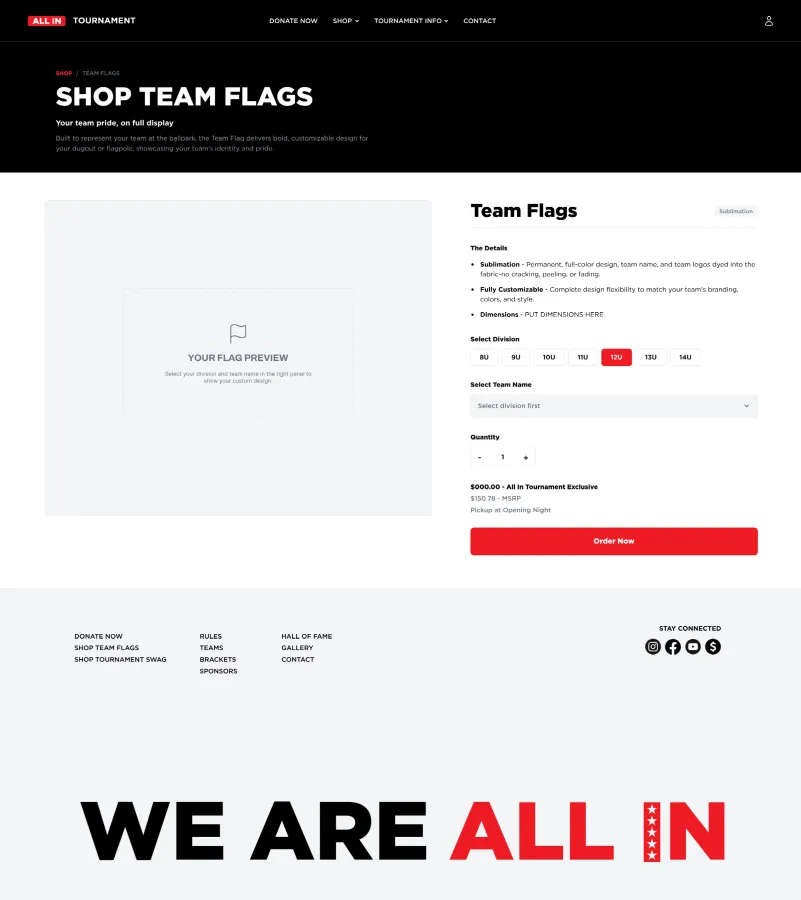 ALL IN Tournament Shop Team Flags product page