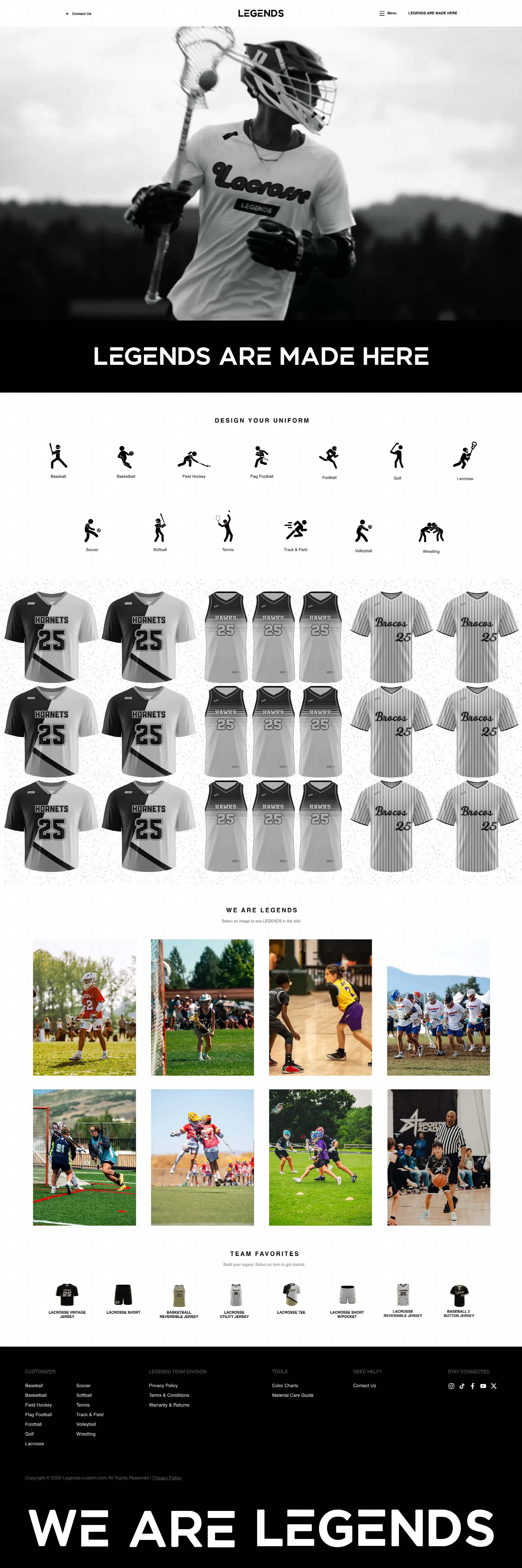 LEGENDS Custom Team website, full page